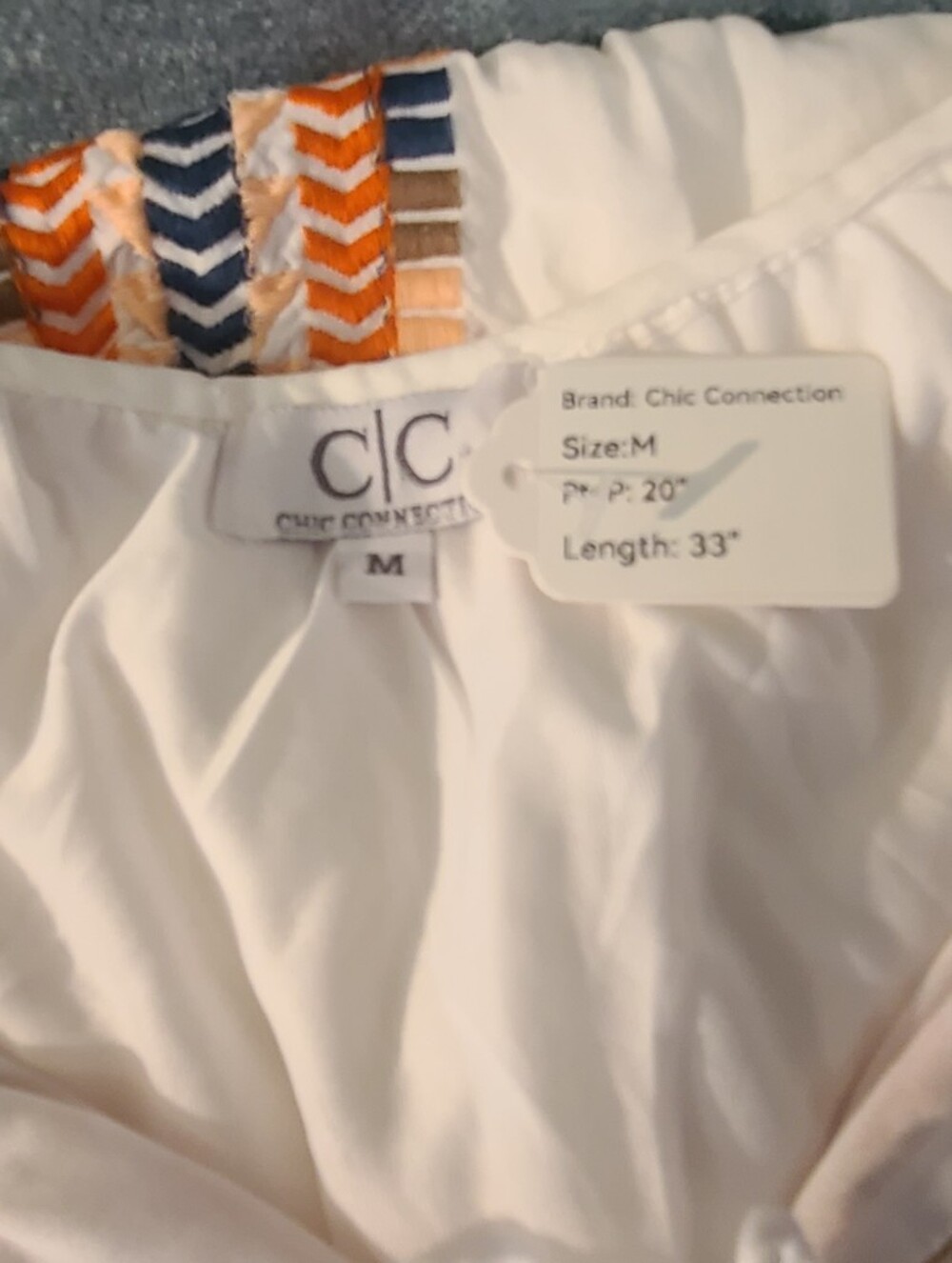 Chic Connection White Embroidered Peasant Tunic with Intricate Orange Flora NWOT - Picture 5 of 5